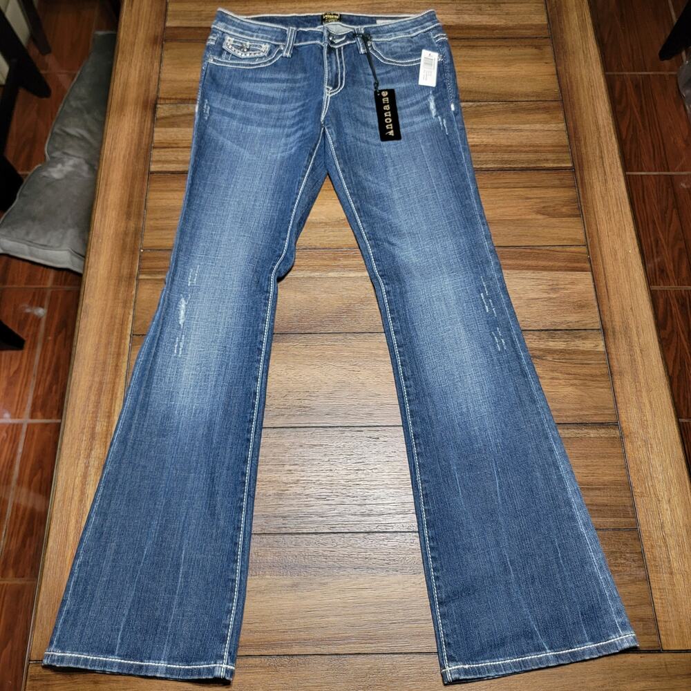 Anoname Joelle Boot-Cut Denim Jeans w/ Bling - Size 29 NWT